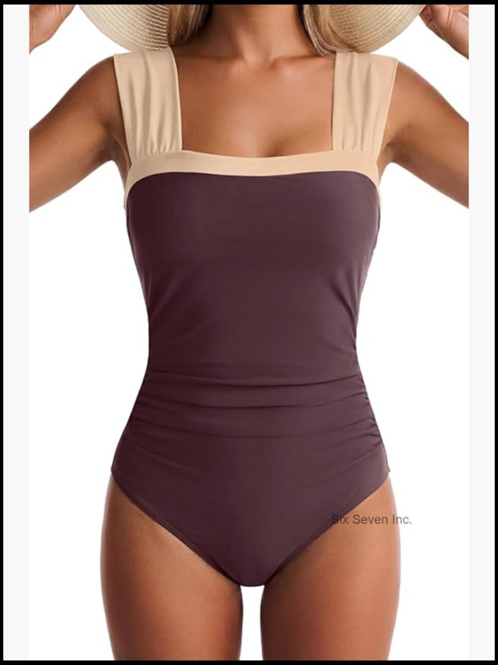 One Piece Swimsuit Tummy Control Full Coverage Wide Straps Color Block High Rise - Picture 1 of 5